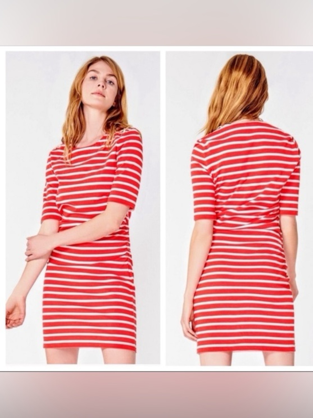 Veronica Beard Foley Ruched Stripe T-shirt Dress Red White Med Preppy Parisian